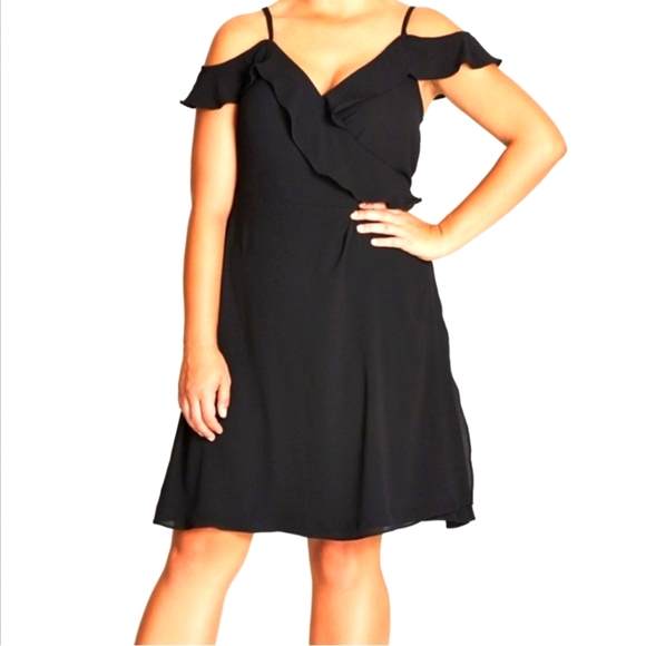 City Chic Dresses & Skirts - City Chic black tie wrap dress off shoulder detail small (fits 14/16)